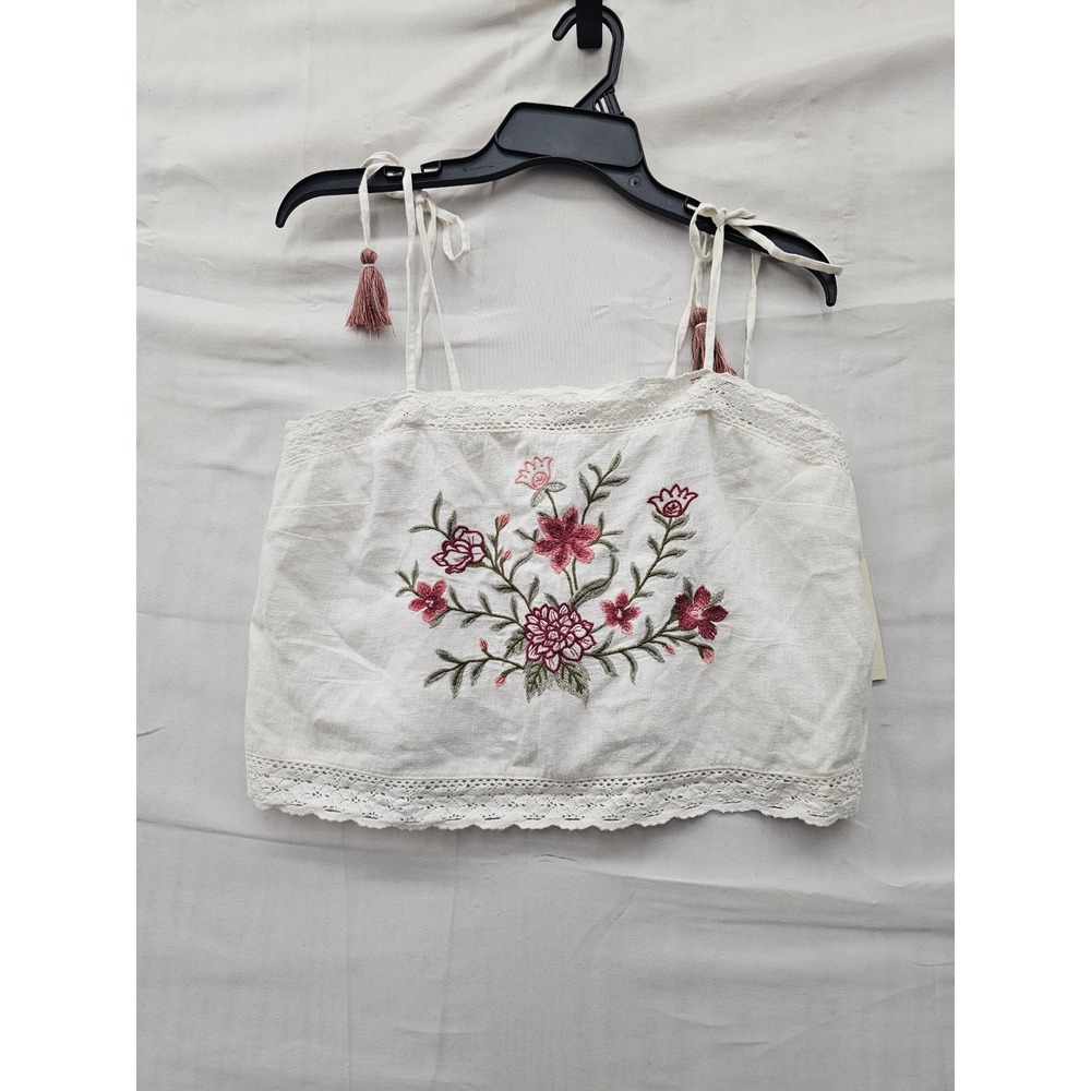 Universal Thread Womens Embroidered Cami White Linen Blend Casual Size Medium